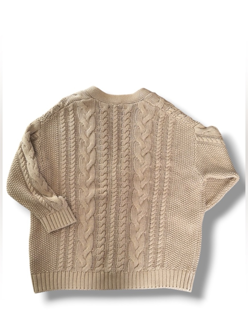Quince‎ 100% Organic Cotton Oversized Cable Knit Cardigan Sweater Camel Tan Sz S - Picture 7 of 12